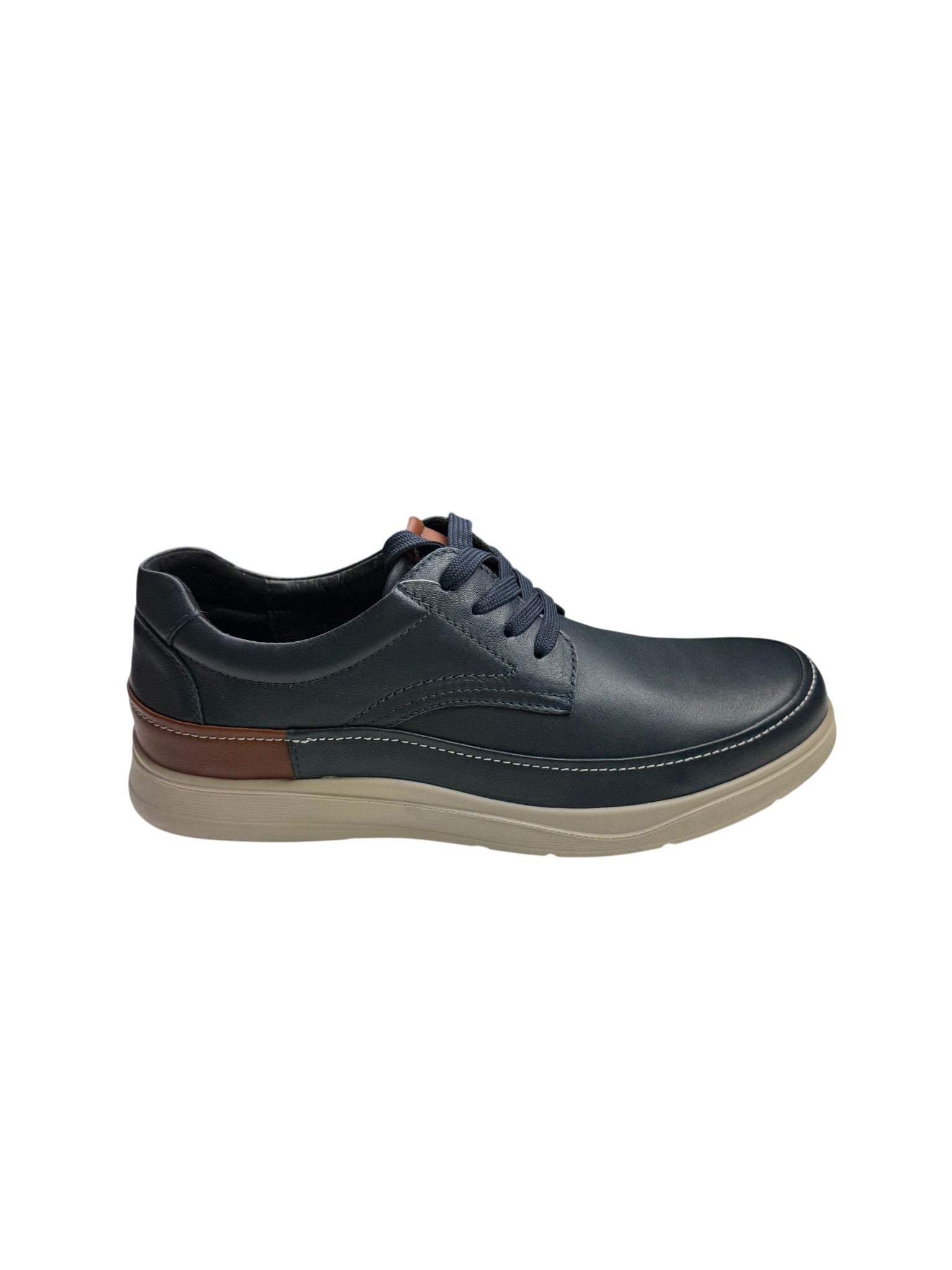 Pantofi casual bărbați bleumarin din piele naturală cu talpă bej