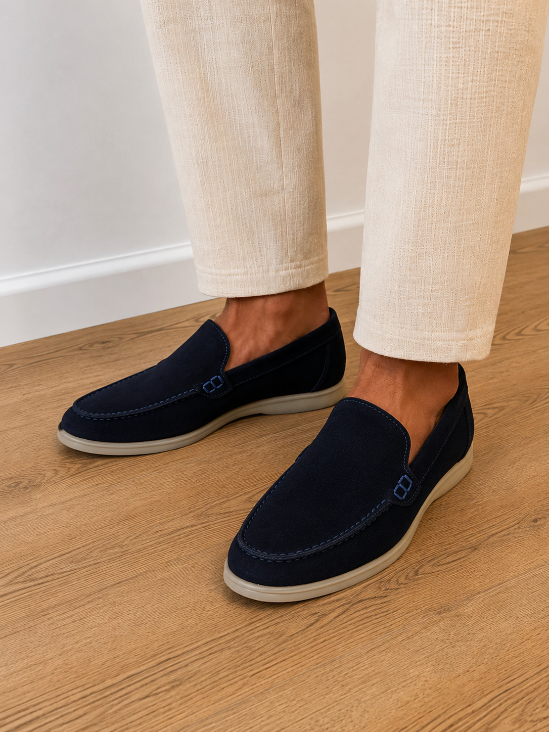 Pantofi casual bărbați bleumarin din piele intoarsa