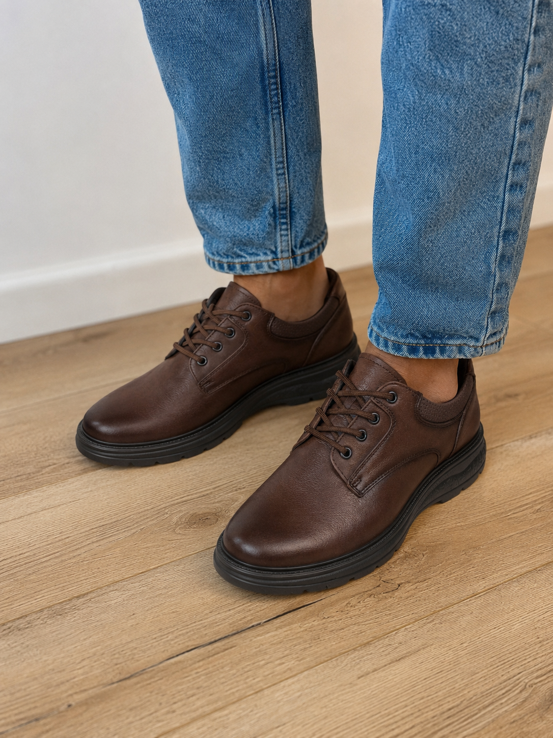 Pantofi casual bărbați maro din piele naturală cu talpă groasă