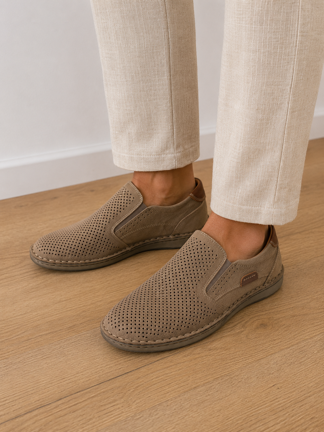Pantofi casual bărbați suede din piele naturală cu perforații
