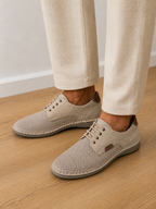 Pantofi casual bărbați crem din piele naturală cu perforații