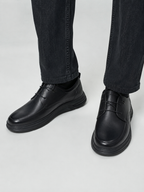 Pantofi casual bărbați negri din piele naturală cu șireturi