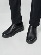 Pantofi casual bărbați negri din piele naturală cu elastic