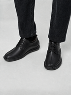 Pantofi casual bărbați negri din piele naturală cu cusătură pe mijloc