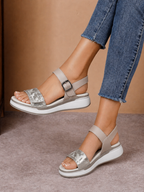 Sandale casual damă bej din piele naturală cu print snake