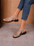 Sandale casual damă bej din piele naturală cu ornament H