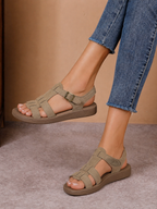 Sandale casual damă bej din piele naturală întoarsă cu bretele