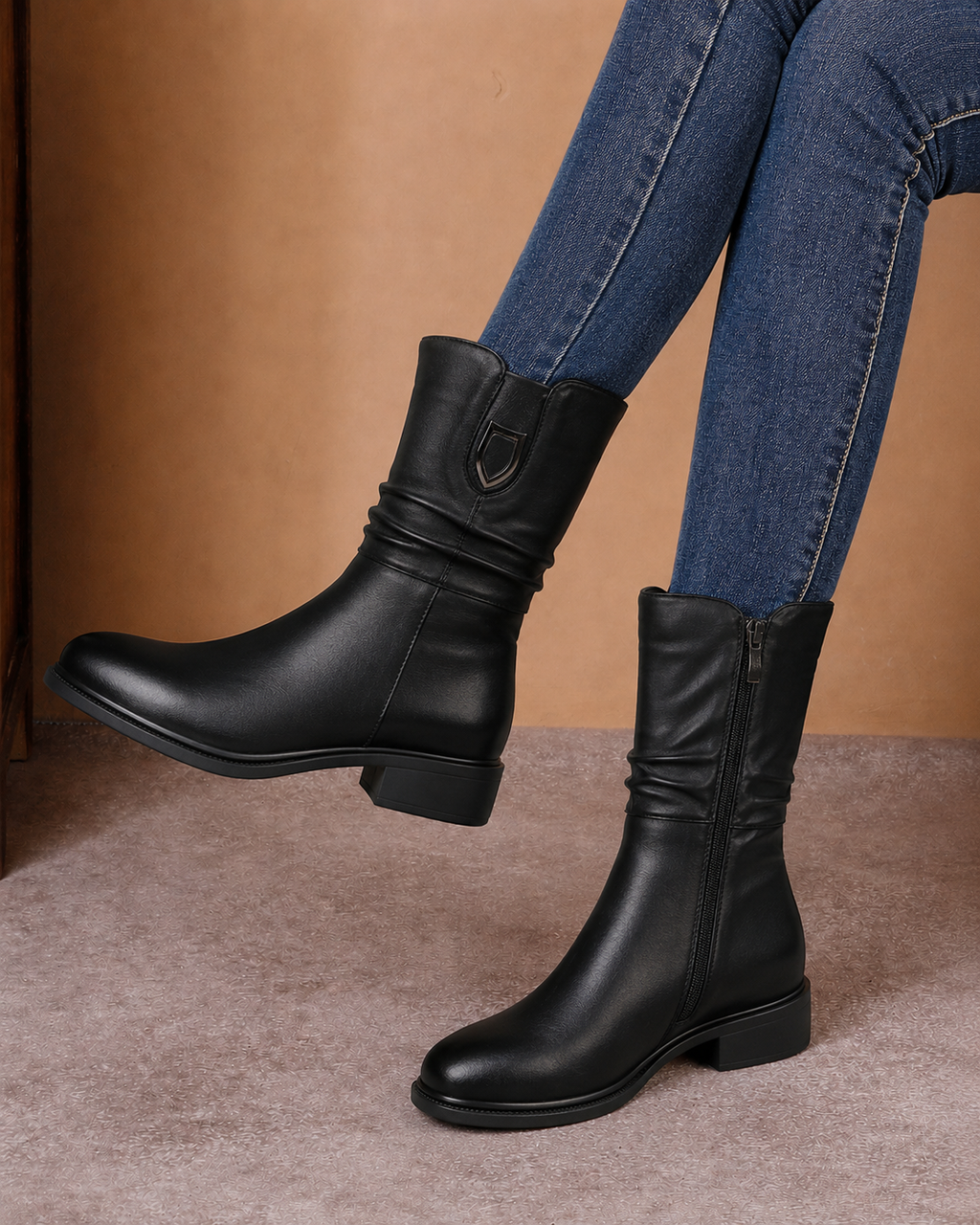 Cizme scurte damă din piele naturală negre – stil clasic și versatilitate
