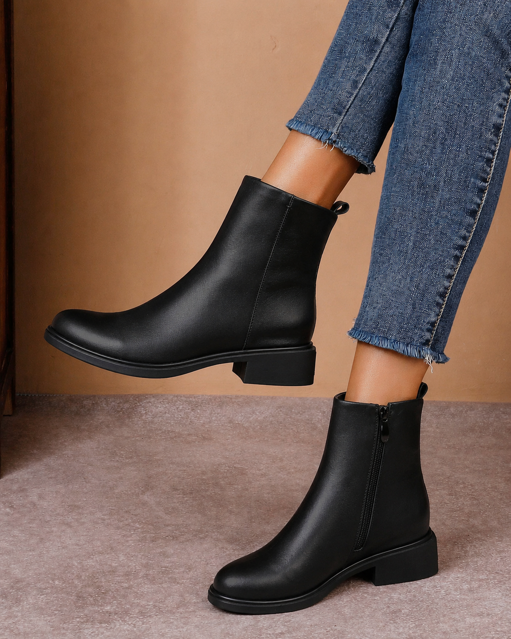 Ghete damă din piele naturală, negre, cu talpă joasă – casual și versatile