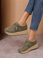Pantofi sport damă verzi kaki din piele naturală cu talpă bej