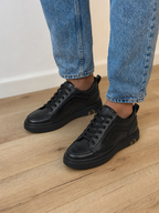 Pantofi sport bărbați negri din piele naturală cu detaliu modern