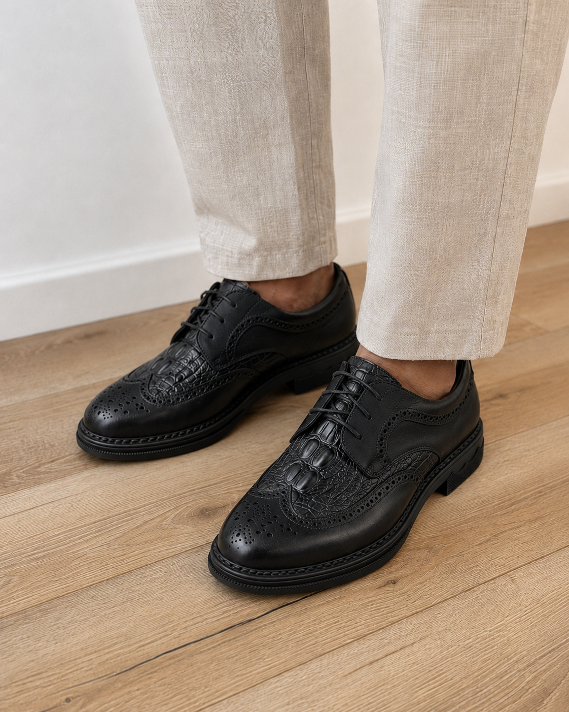 Pantofi Eleganți Bărbați Negri din Piele Naturală – Brogue Clasic