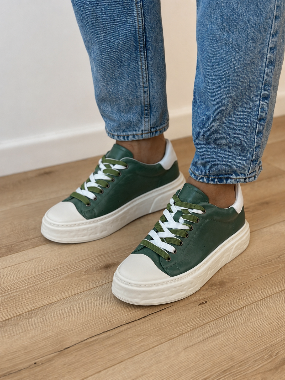 Adidași Verzi Bărbați din Piele Naturală – Contrast Alb & Design Fresh