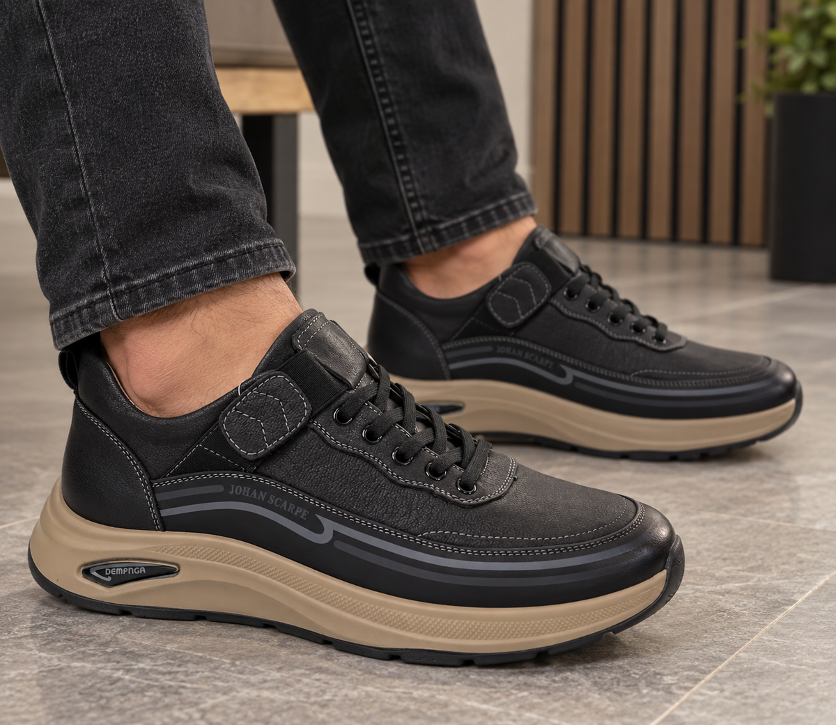 Pantofi sport bărbați din piele naturala negri