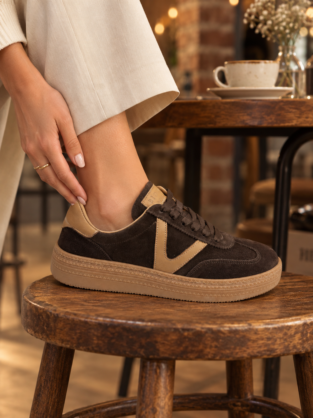 Pantofi sport damă din piele naturală maro