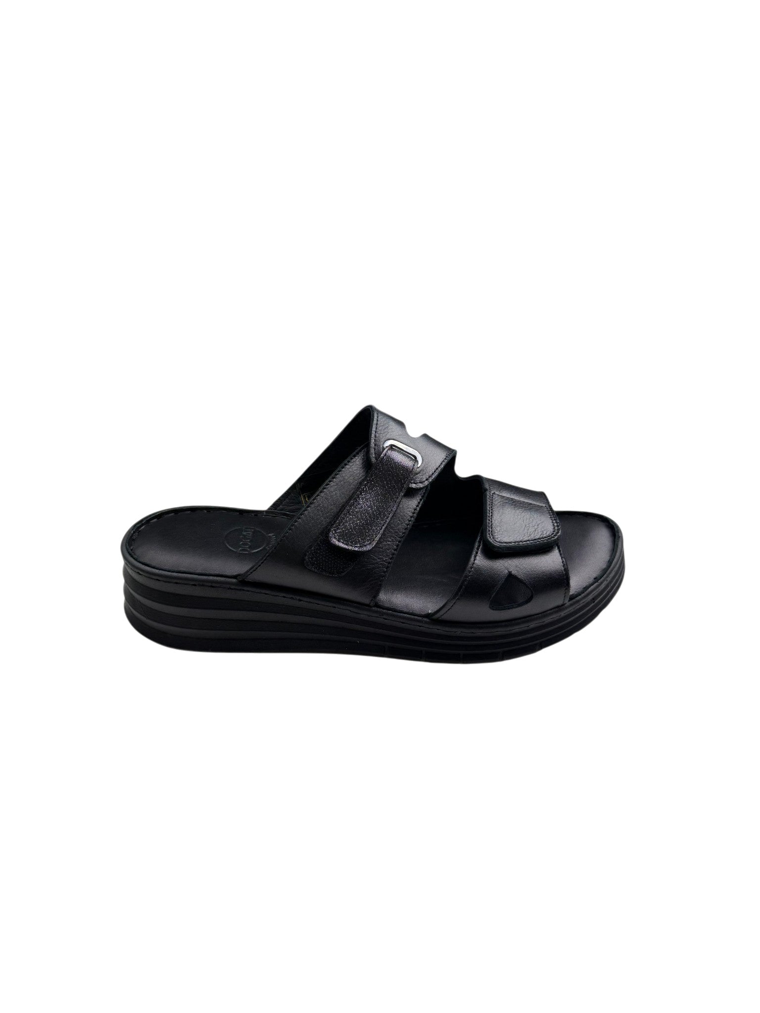 Papuci damă negri din piele naturală cu arici dublu