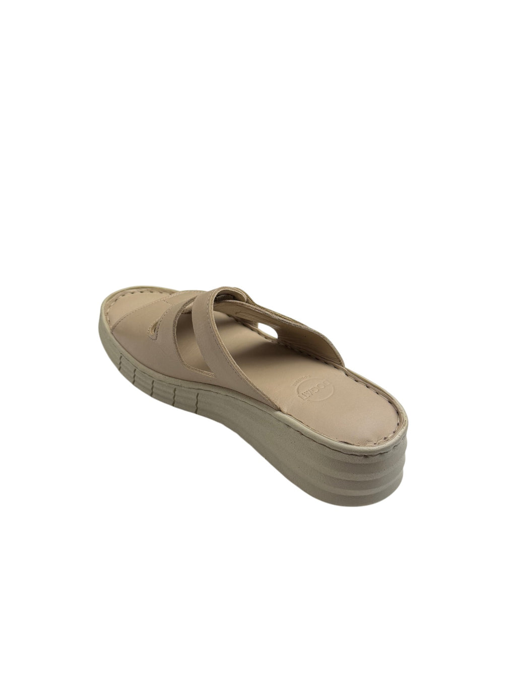 Papuci damă bej din piele naturală cu arici dublu