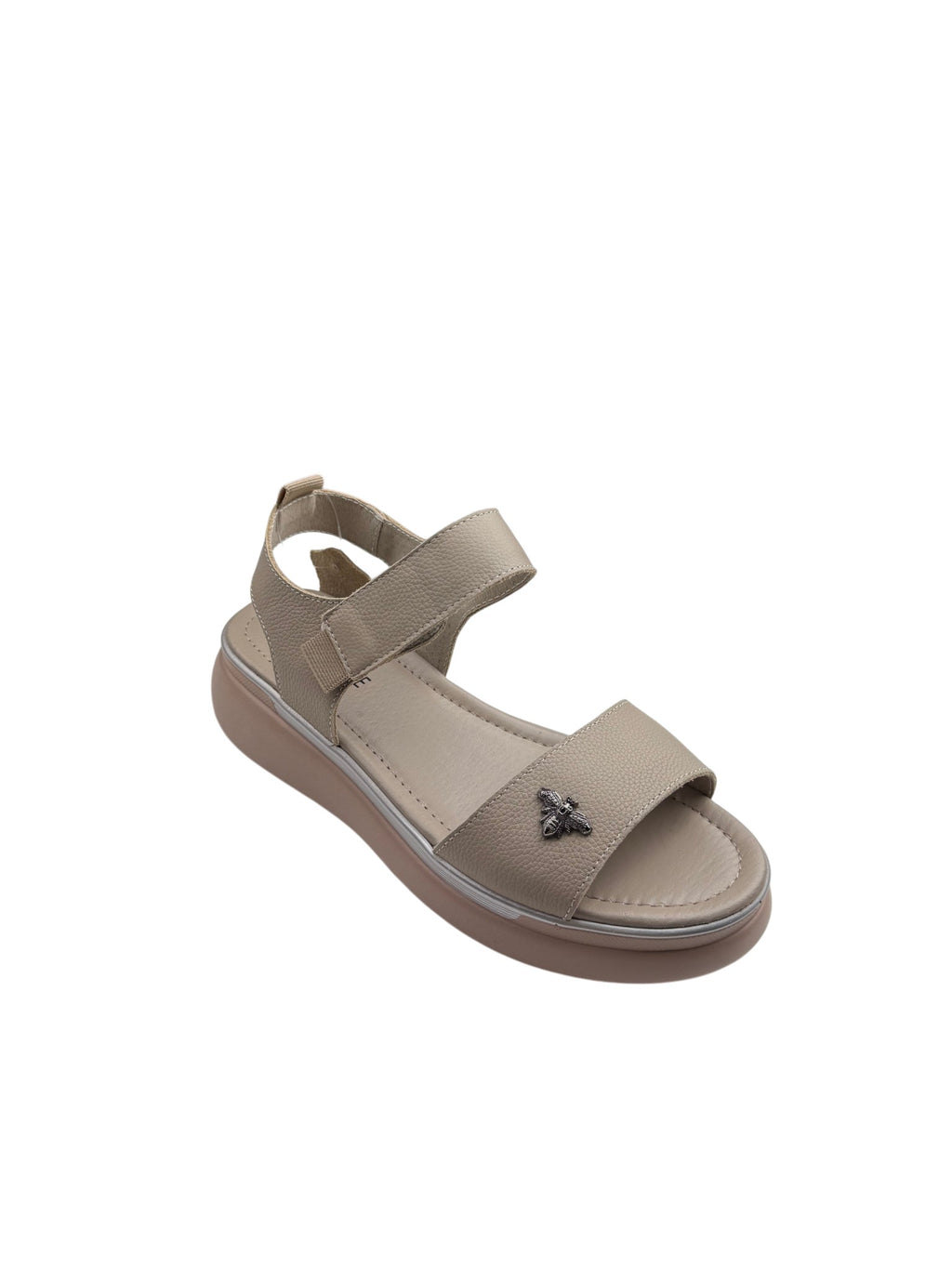 Sandale casual damă bej din piele naturală cu ornament albinuță