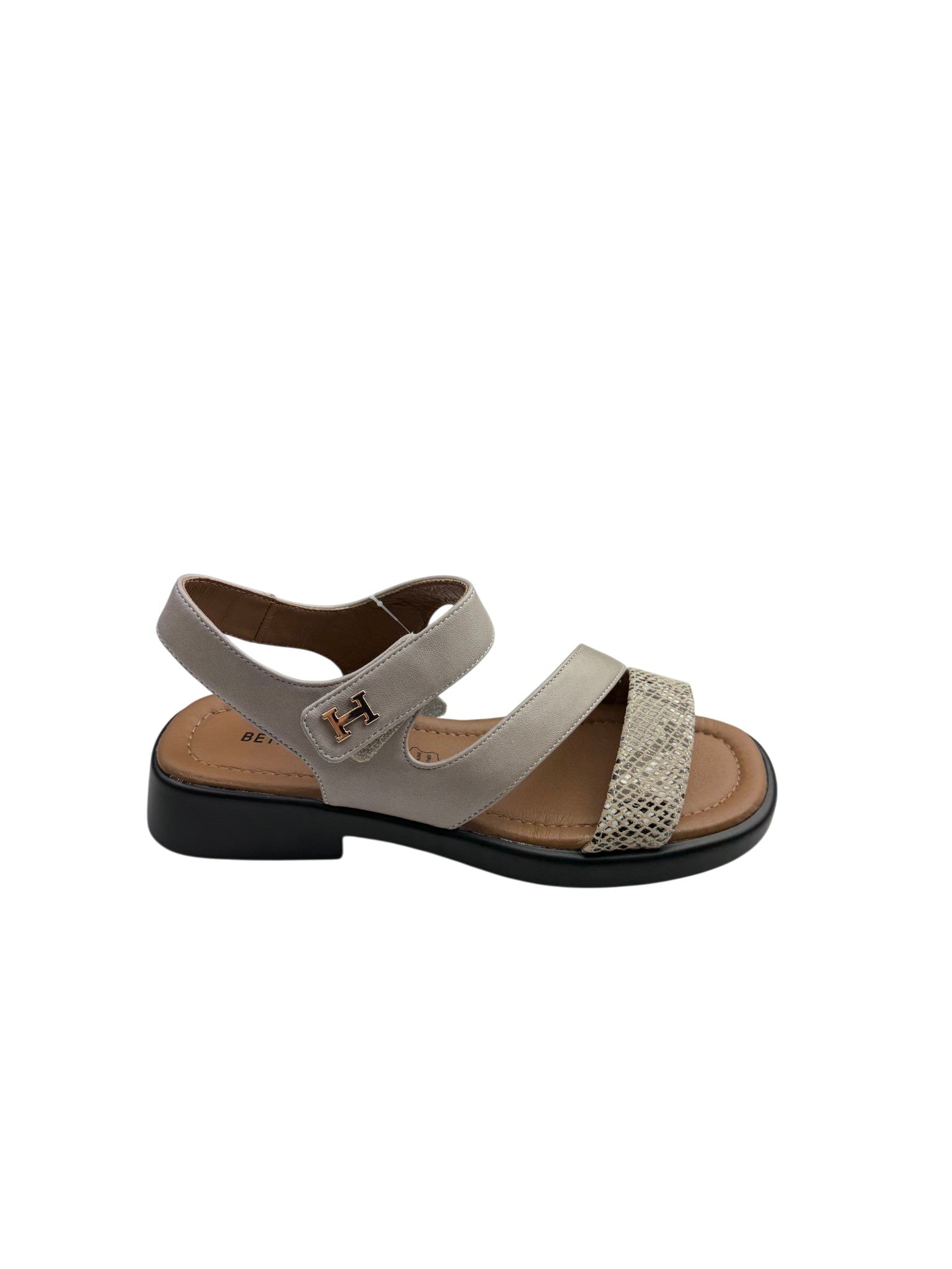 Sandale casual damă bej din piele naturală cu ornament H