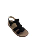 Sandale casual damă negre din piele naturală întoarsă cu bretele