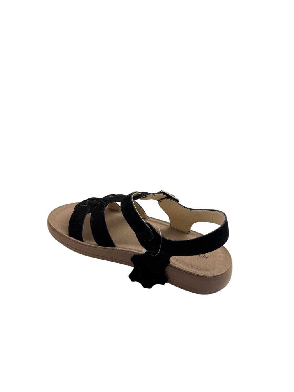 Sandale casual damă negre din piele naturală întoarsă cu bretele