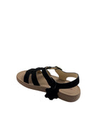 Sandale casual damă negre din piele naturală întoarsă cu bretele