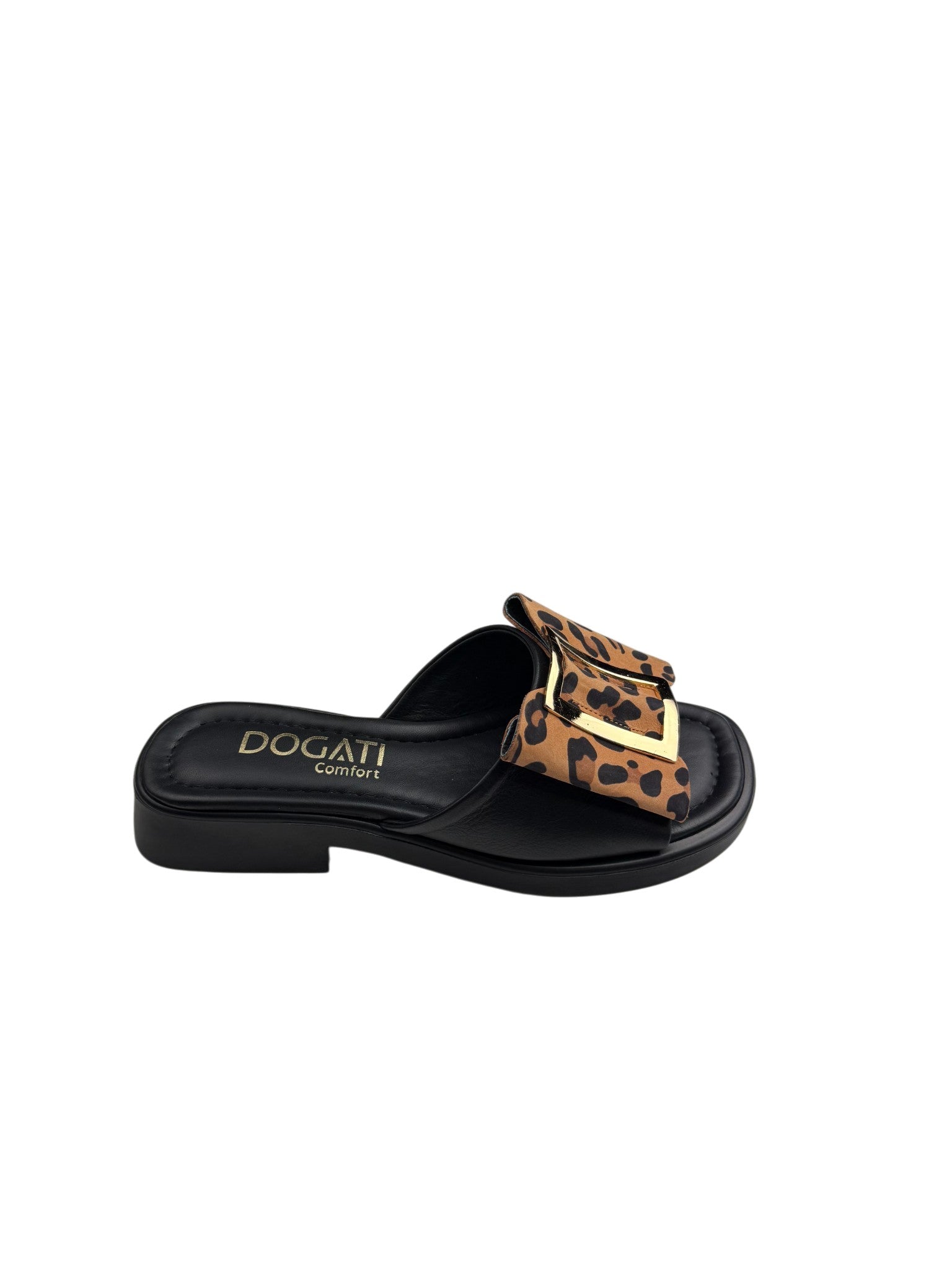 Papuci damă negri din piele naturală cu fundă animal print