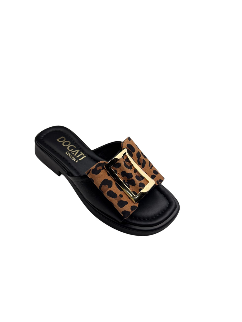Papuci damă negri din piele naturală cu fundă animal print