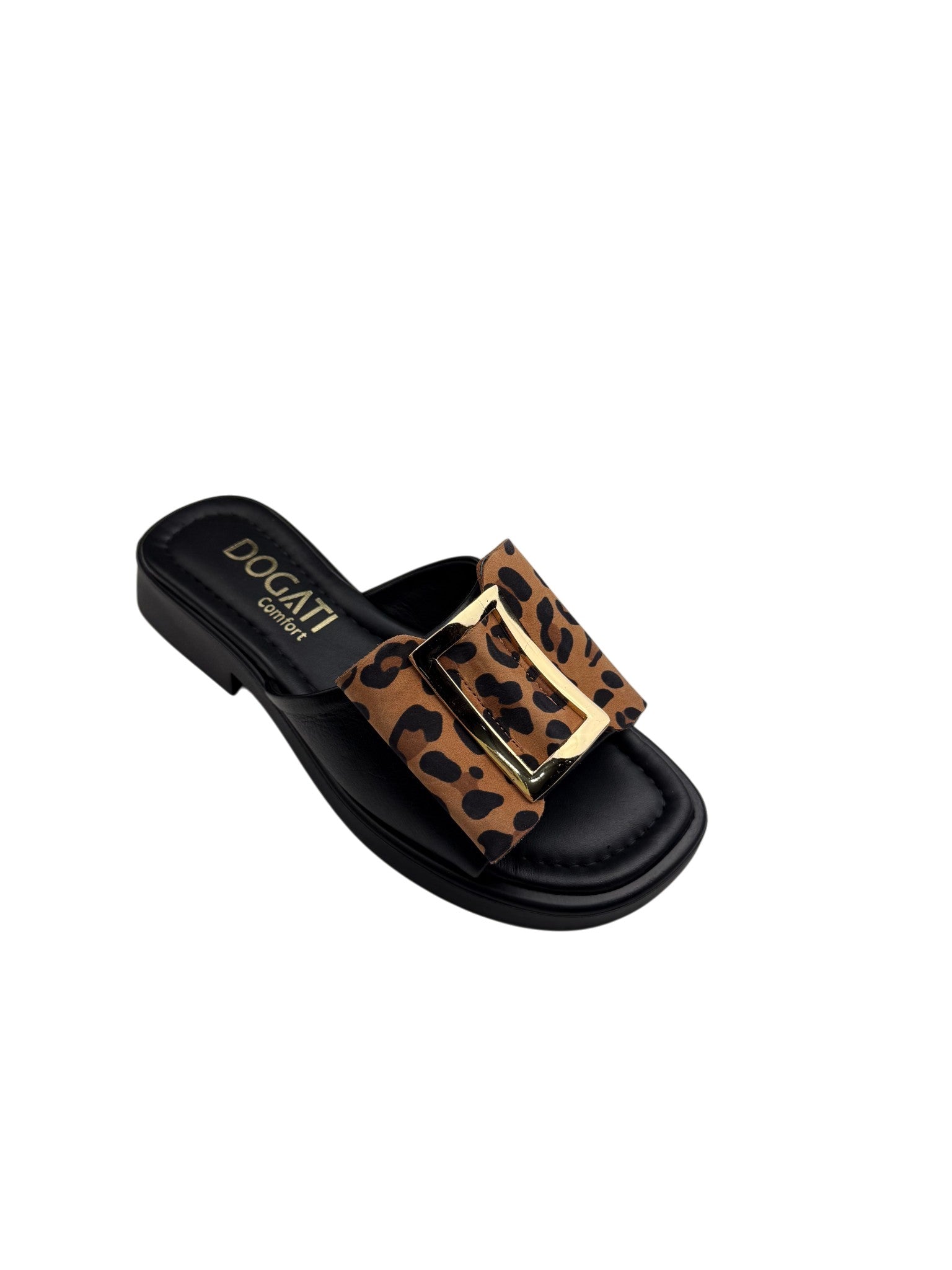 Papuci damă negri din piele naturală cu fundă animal print