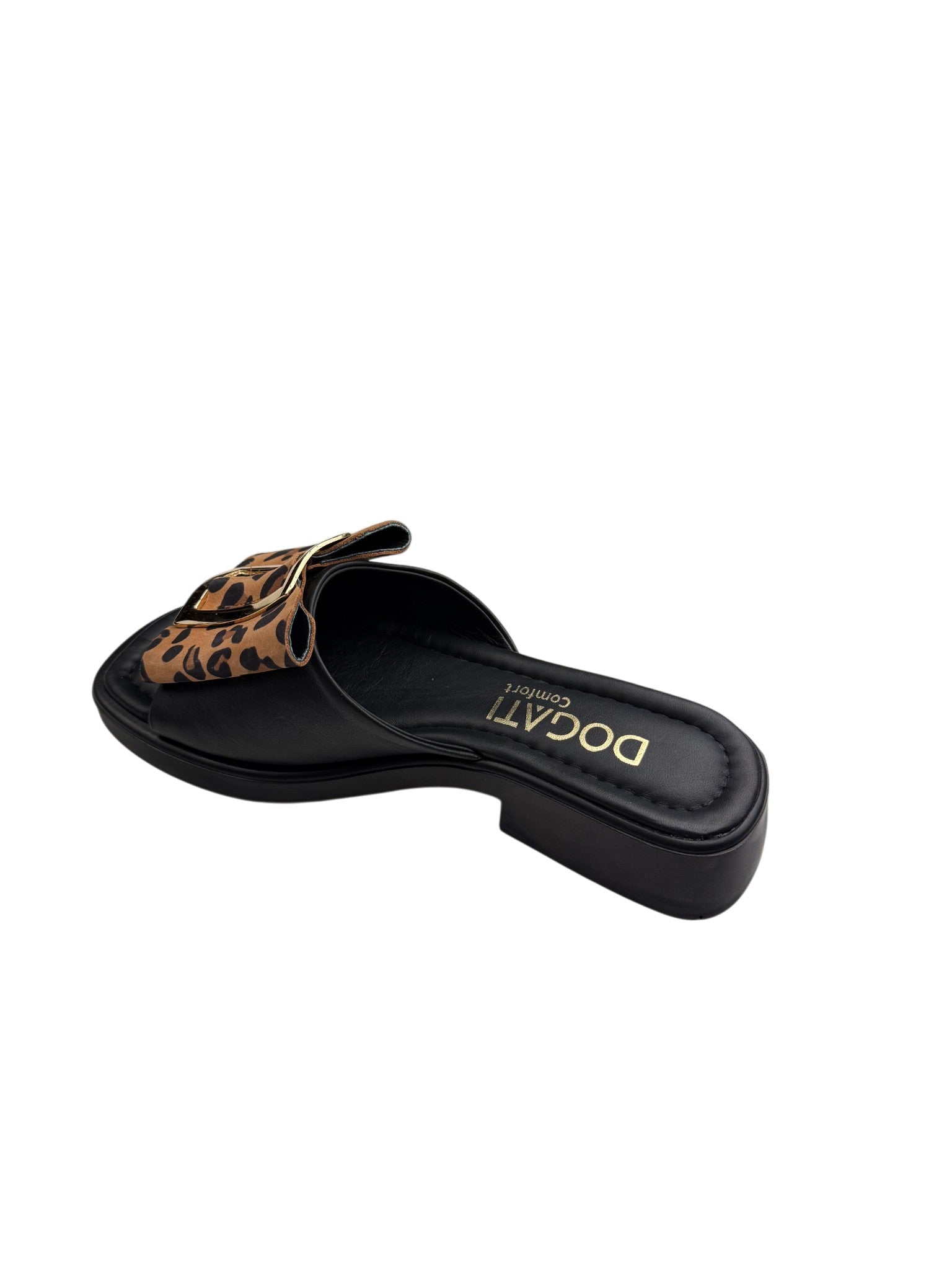 Papuci damă negri din piele naturală cu fundă animal print