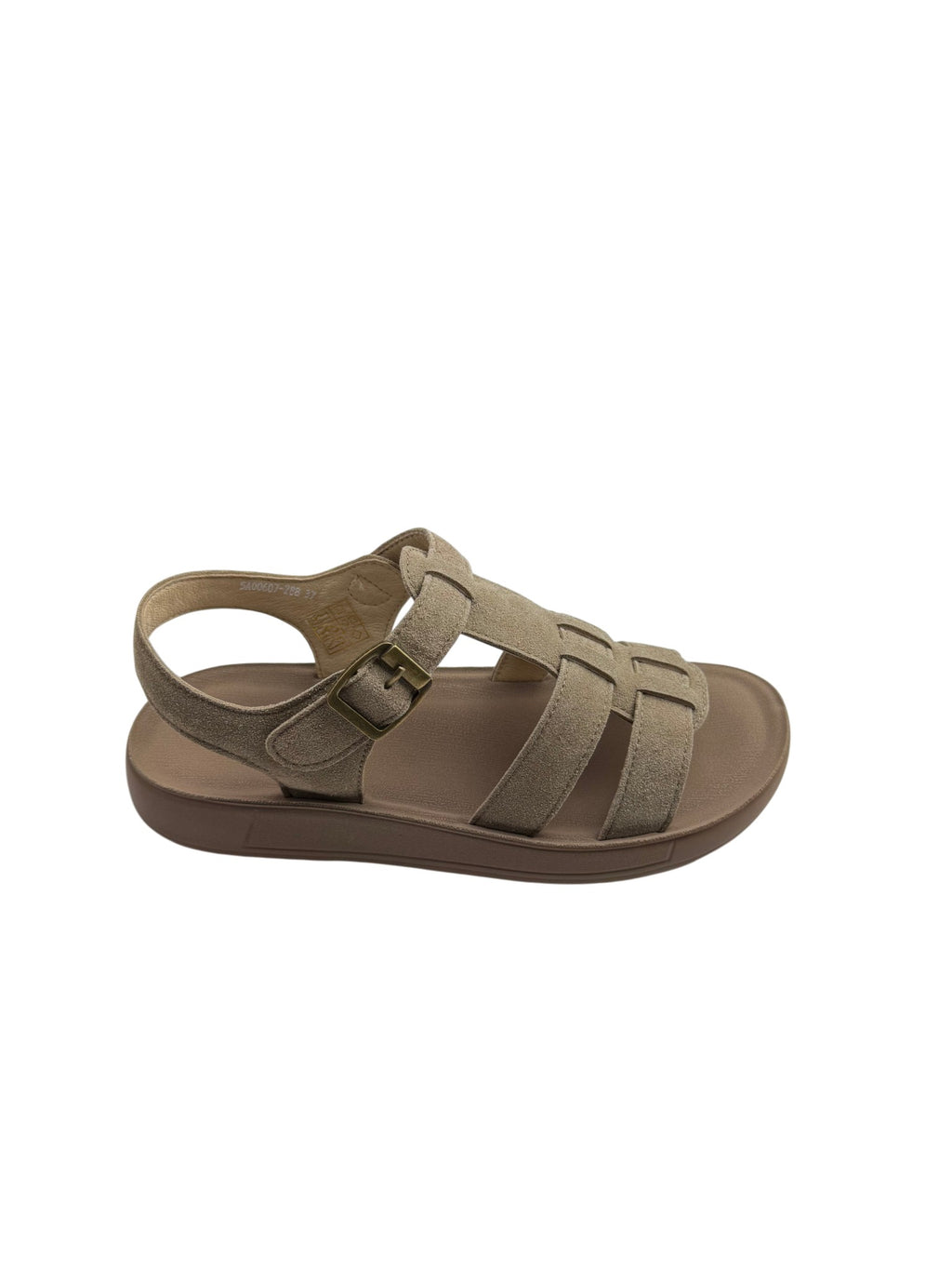 Sandale casual damă bej din piele naturală întoarsă cu bretele