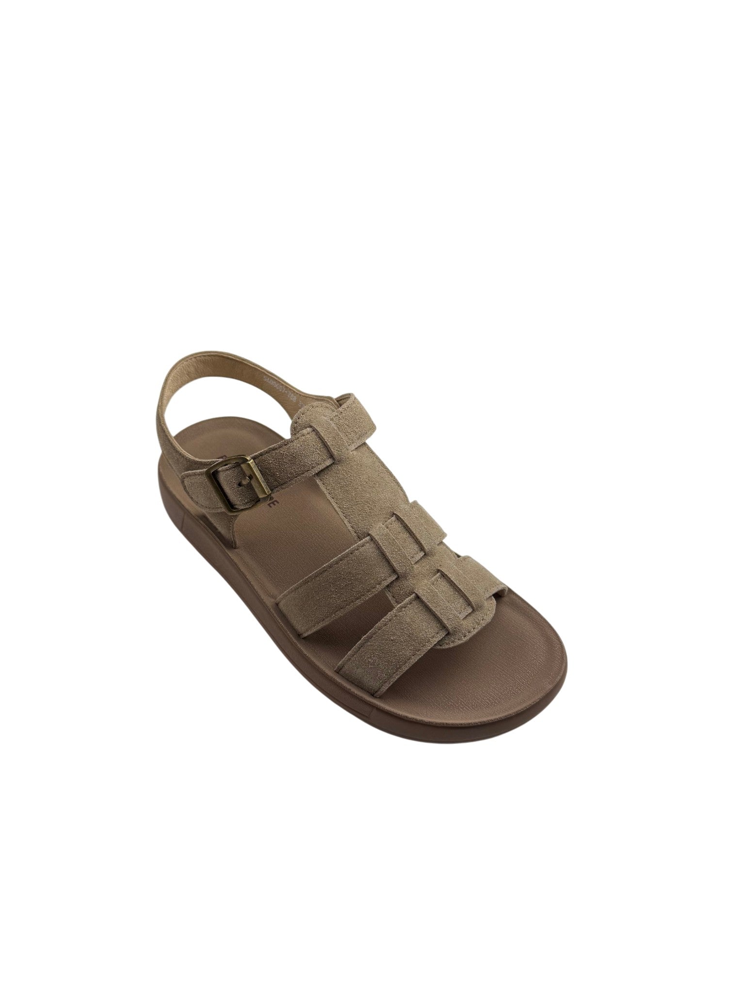 Sandale casual damă bej din piele naturală întoarsă cu bretele