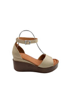 Sandale casual damă bej din piele naturală cu platformă maro