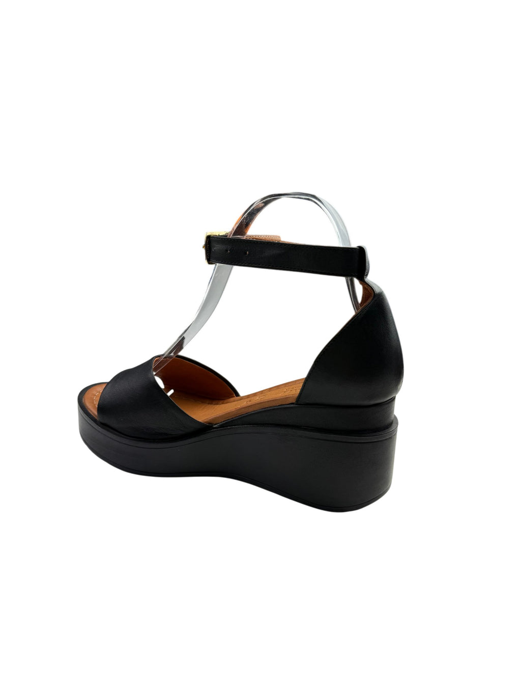 Sandale casual damă negre din piele naturală cu platformă