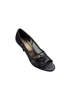 Pantofi eleganți damă negri cu toc, plasă și floare