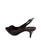 Pantofi eleganți damă maro din piele naturală cu toc subțire și ornament