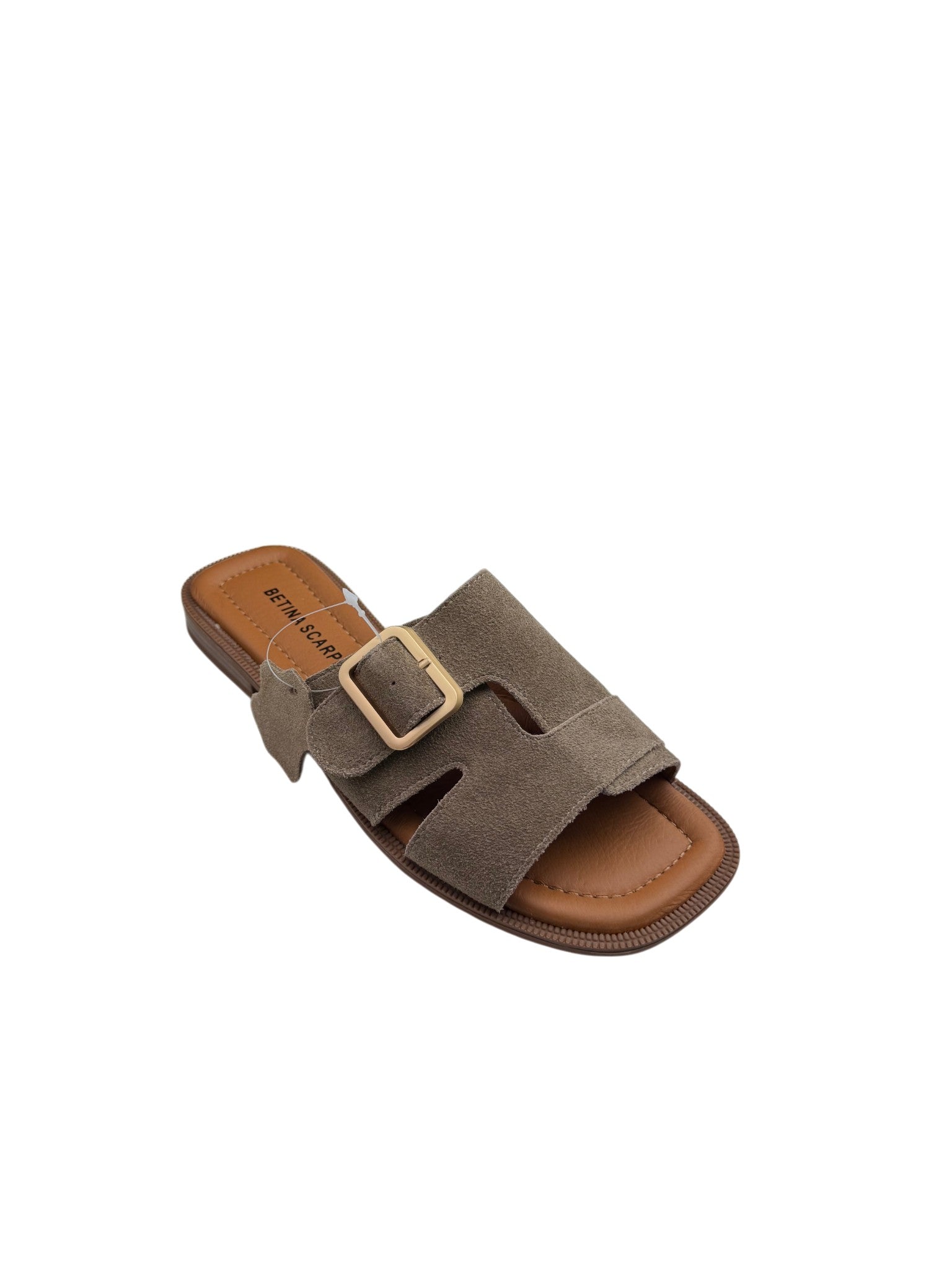 Papuci damă kaki din piele naturală întoarsă