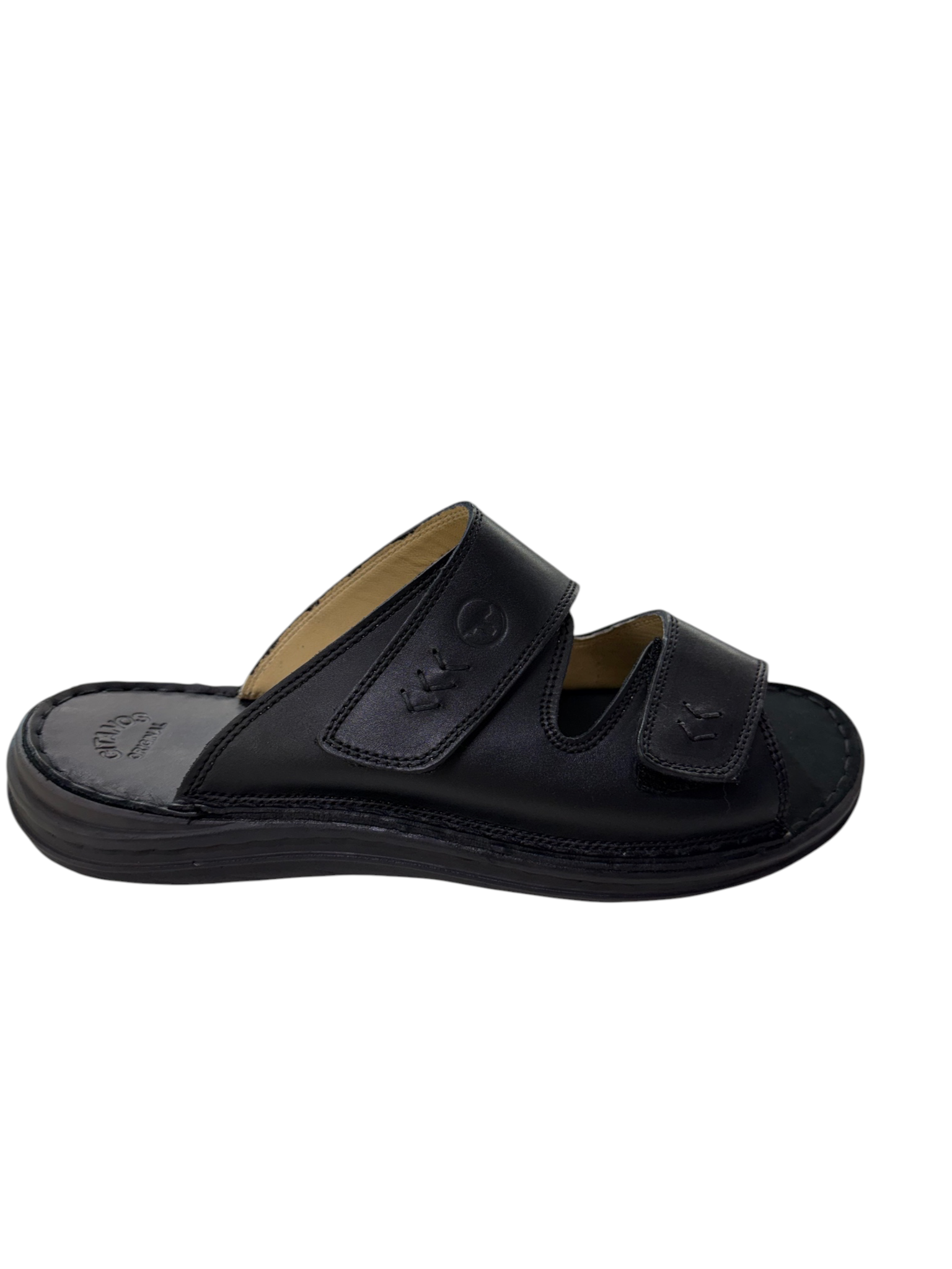 Papuci casual bărbați negri din piele naturală cu arici