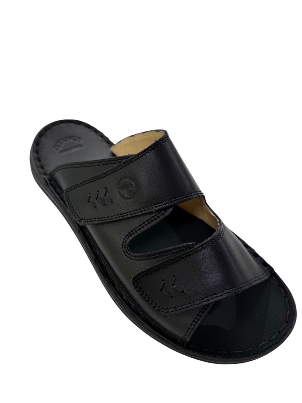 Papuci casual bărbați negri din piele naturală cu arici