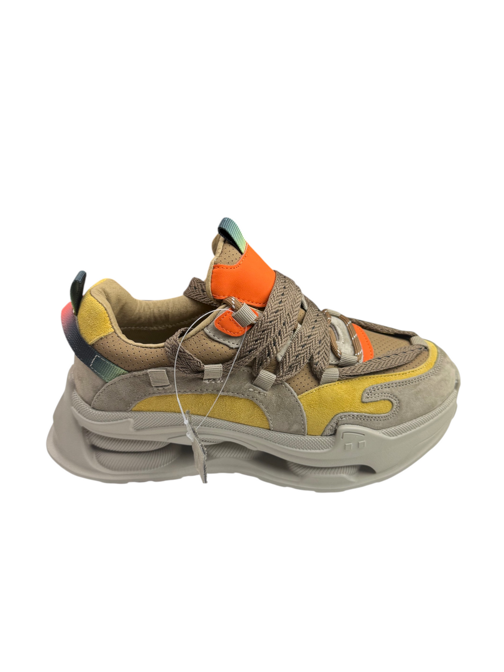 Pantofi sport damă din piele naturală bej/galben/portocaliu