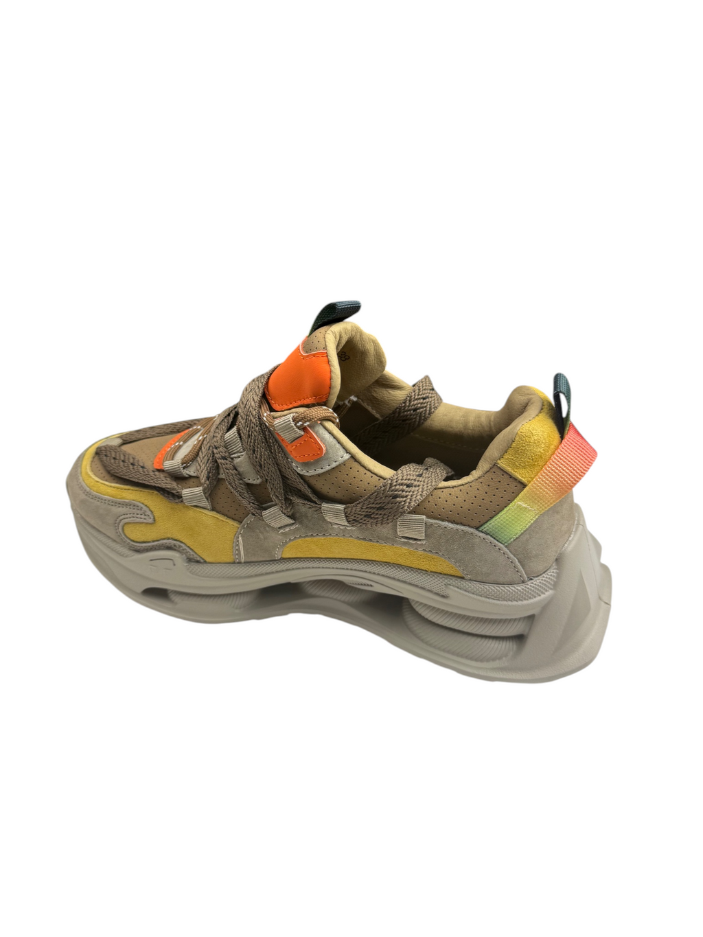 Pantofi sport damă din piele naturală bej/galben/portocaliu