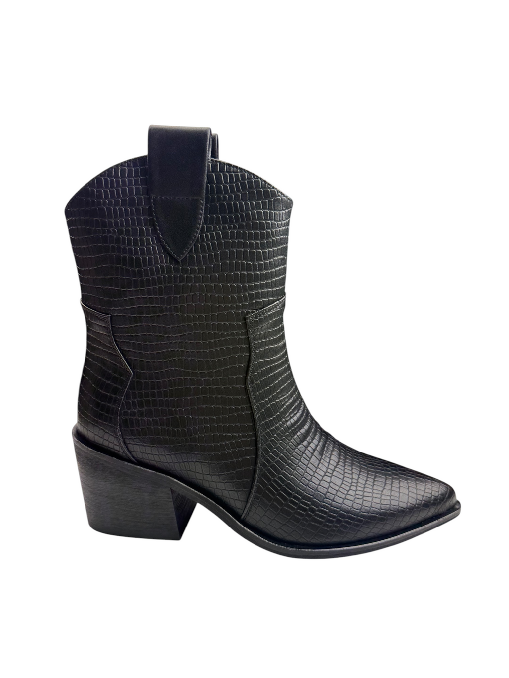 Ghete damă din piele naturală, negru croco