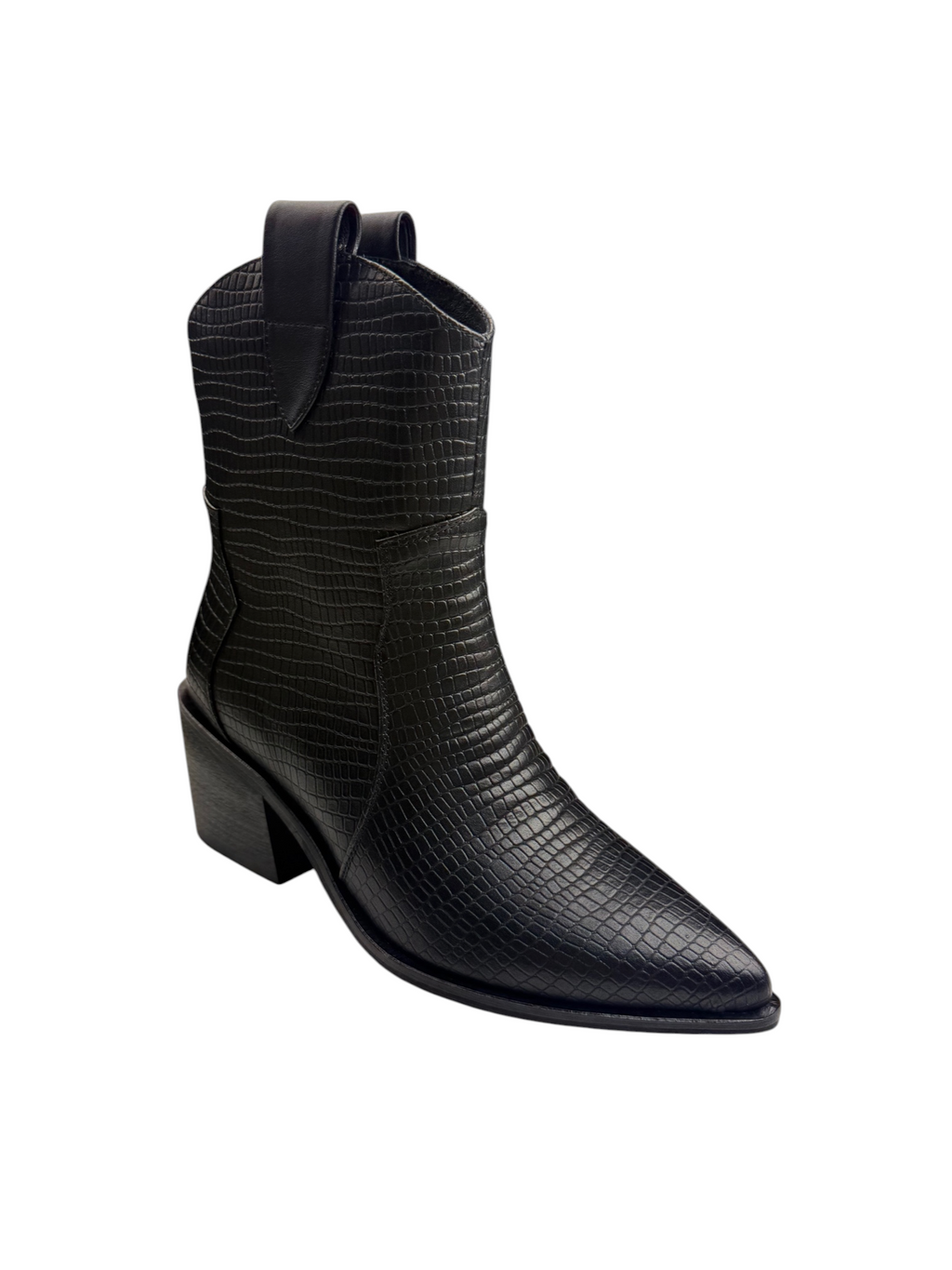 Ghete damă din piele naturală, negru croco