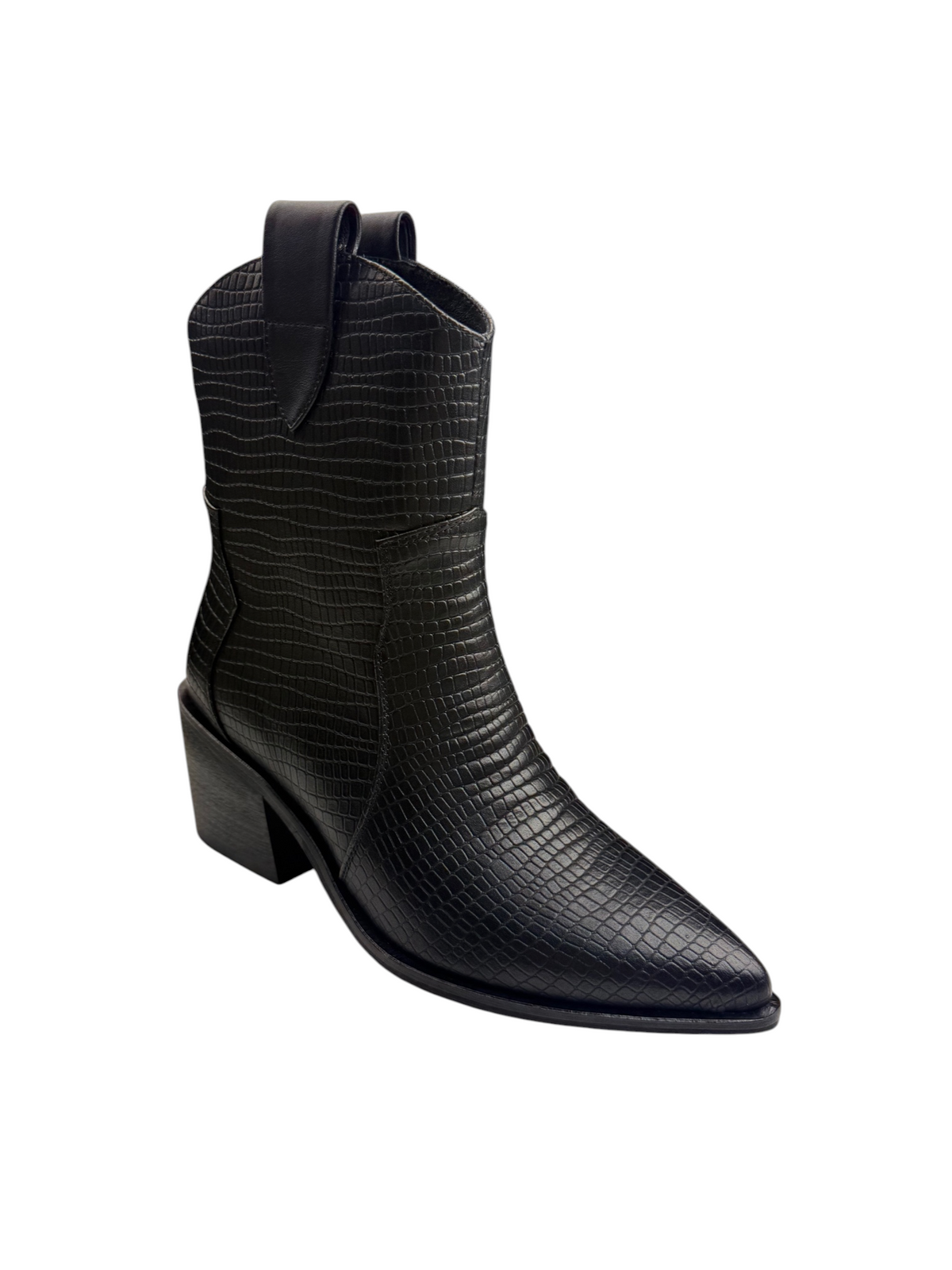 Ghete damă din piele naturală, negru croco