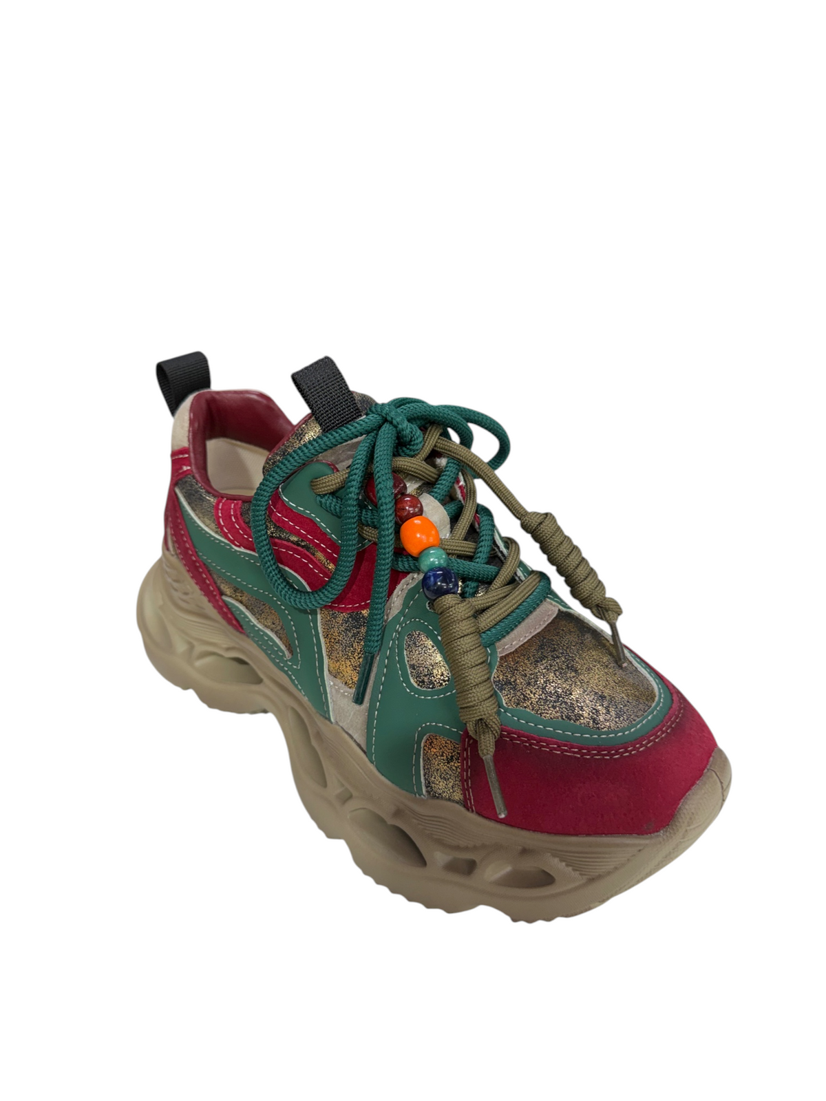 Adidași Damă Chunky cu Talpă Groasă – Verde, Bordo & Auriu