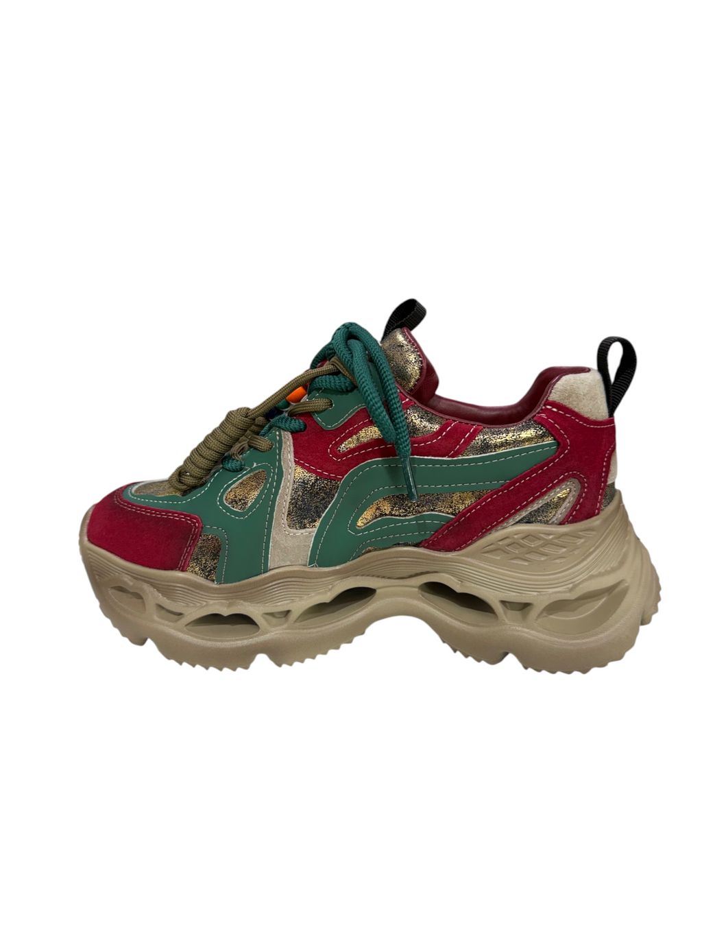 Adidași Damă Chunky cu Talpă Groasă – Verde, Bordo & Auriu