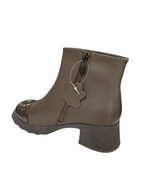 Ghete damă din piele naturală taupe cu bot lacuit