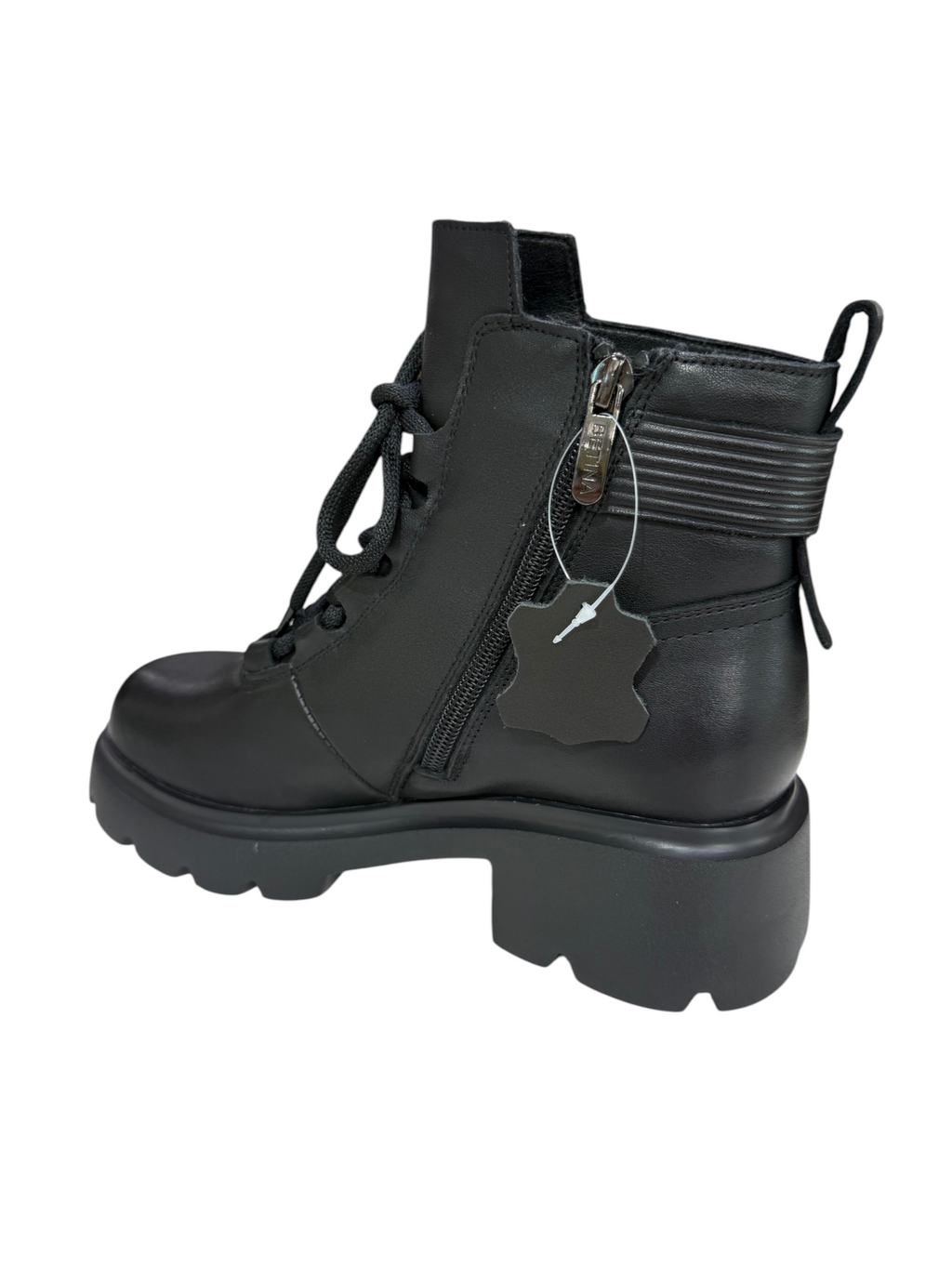 Ghete damă negre tip combat cu șireturi și talpă chunky
