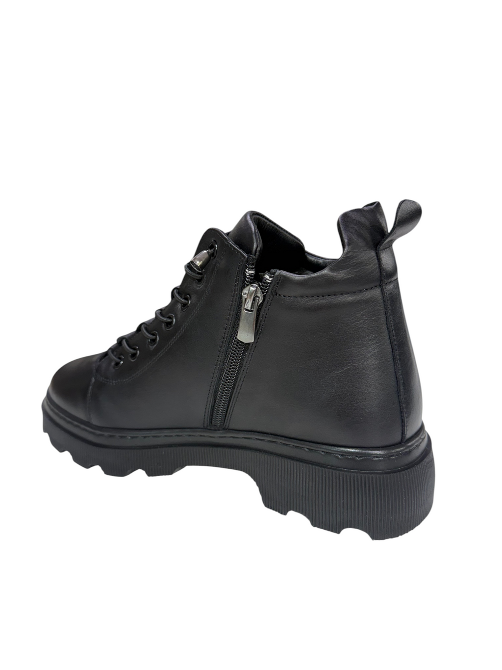 Ghete damă din piele naturală, negre cu siret