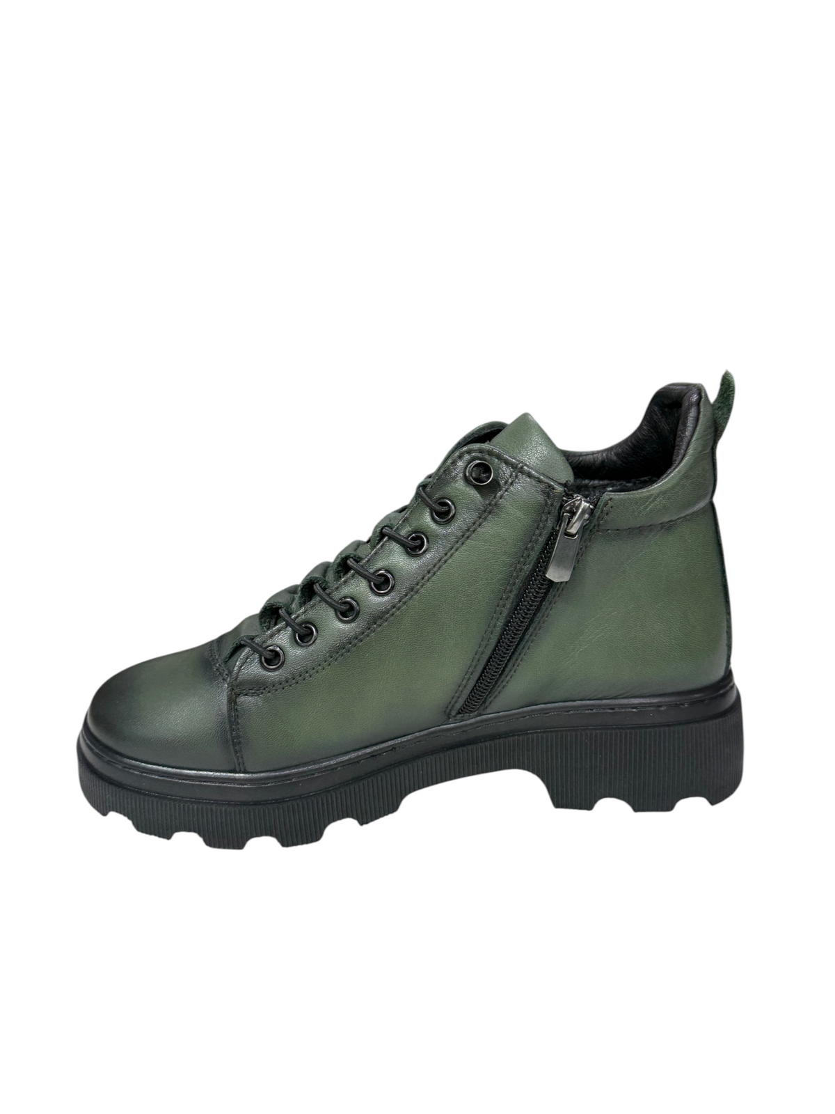 Ghete damă din piele naturală, kaki cu siret